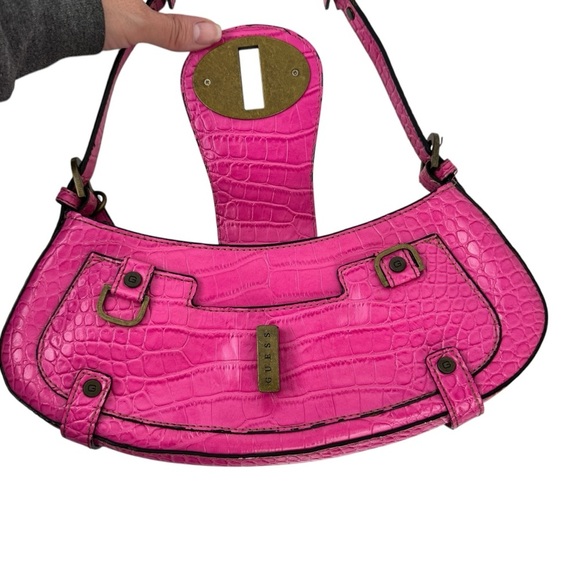 Guess Vintage Women's Mini Shoulder Bag Y2K Pink Croc Embossed Retro Barbiecore - Picture 14 of 16